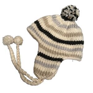 American Eagle Trapper Ear Hat – Cream with Gray, Tan & Black Stripes – Winter -